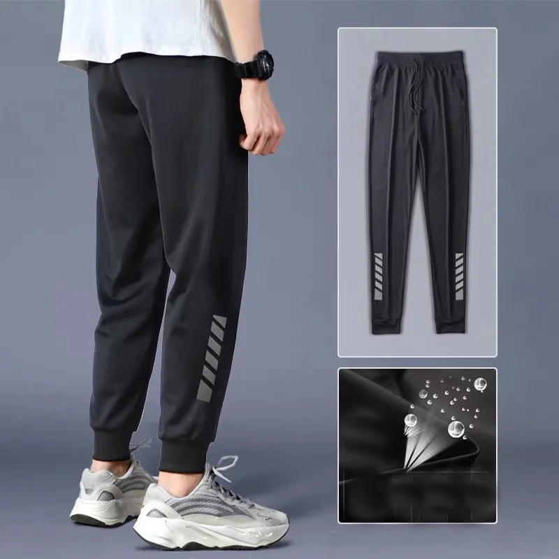 

Sports Pants For Men Joggers Fashion Trouser Male Clothing Black Ice Silk Breathable Streetwear Pants Elastic Sweatpants