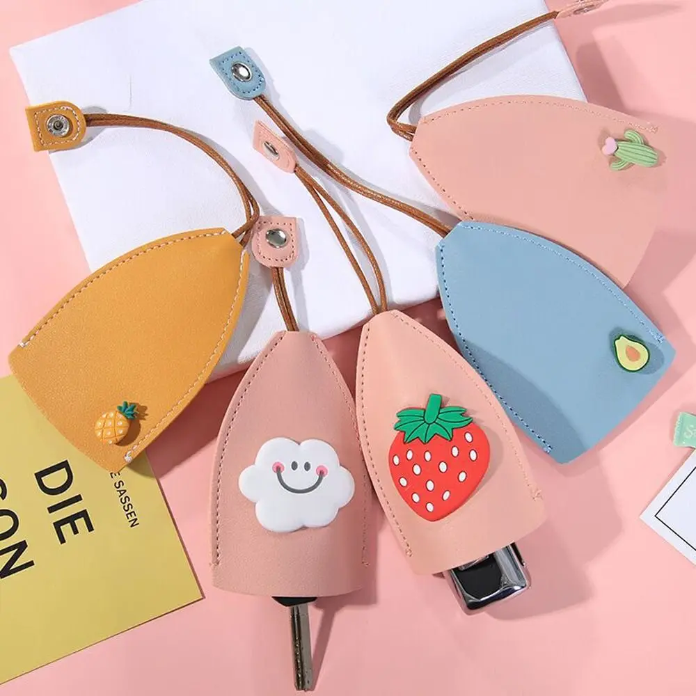 

Cartoon Peach PU Leather Strawberry Fruits Key Case Pull Type Key Bag Keychain Pouch Housekeepers Key Holder Cherry Key Wallets