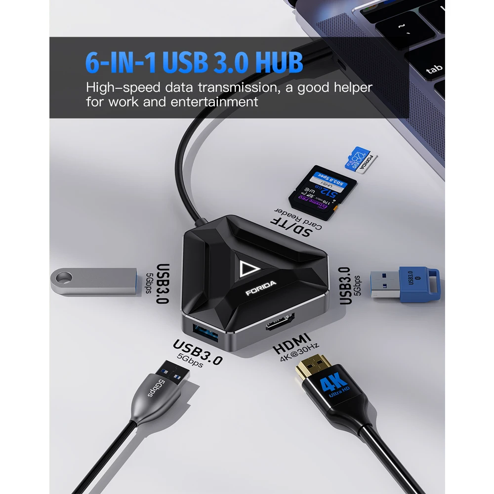 

IREALTHINK 6 IN 1 USB C Hub Laptop Docking Station USB 3.0 SD/TF Card Reader Multiport Adapter Suit for MacBook Pro MacBook Air