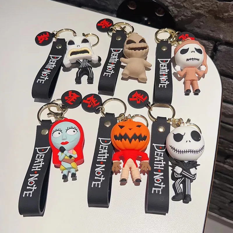 

Skull Jack Sally Keychains Cartoon Nightmare Before Christmas Figure Keyring Bag Ornament Fashion Halloween Car Key Chain Gifts