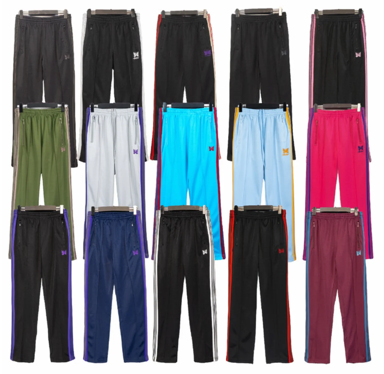 

2023 разноцветные спортивные брюки для мужчин и женщин 1:1 высококачественные многоцветные брюки с вышивкой бабочками и полосками на иглах брюки AWGE