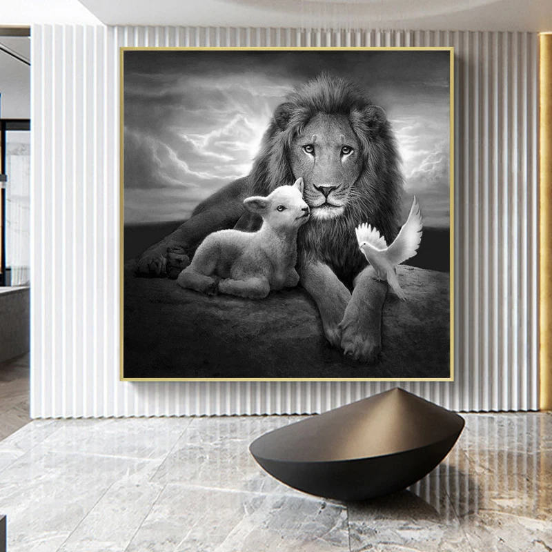

Nordic Black White Animal Lion Canvas Painting Sheep Dove Poster and Prints Wall Art Picture for Living Room Home Decor Cuadros