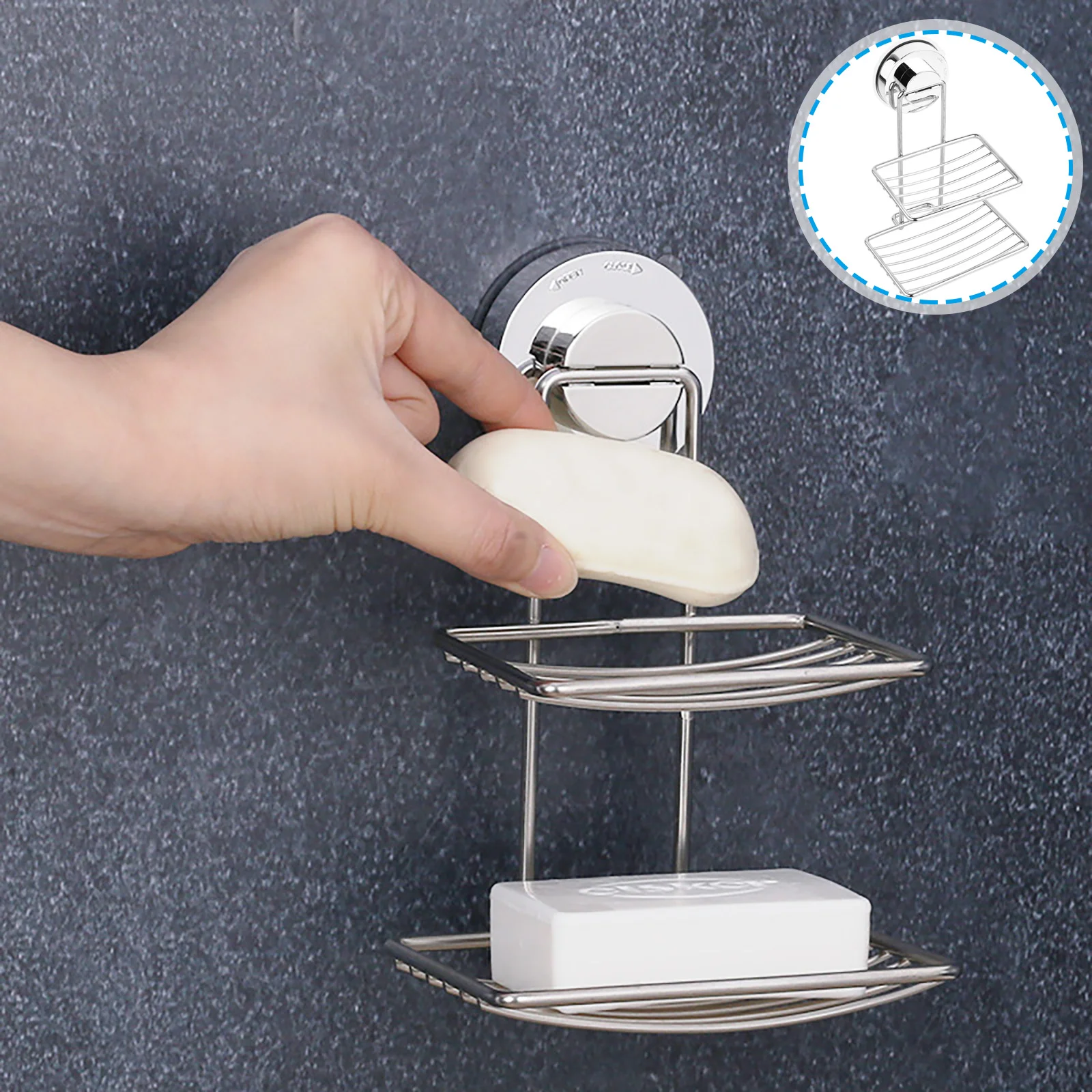 

Stainless Steel Soap Holder Suction Cup Dish Basket Wall Mounted Wall-mounted Sponge Bathroom supplies Container
