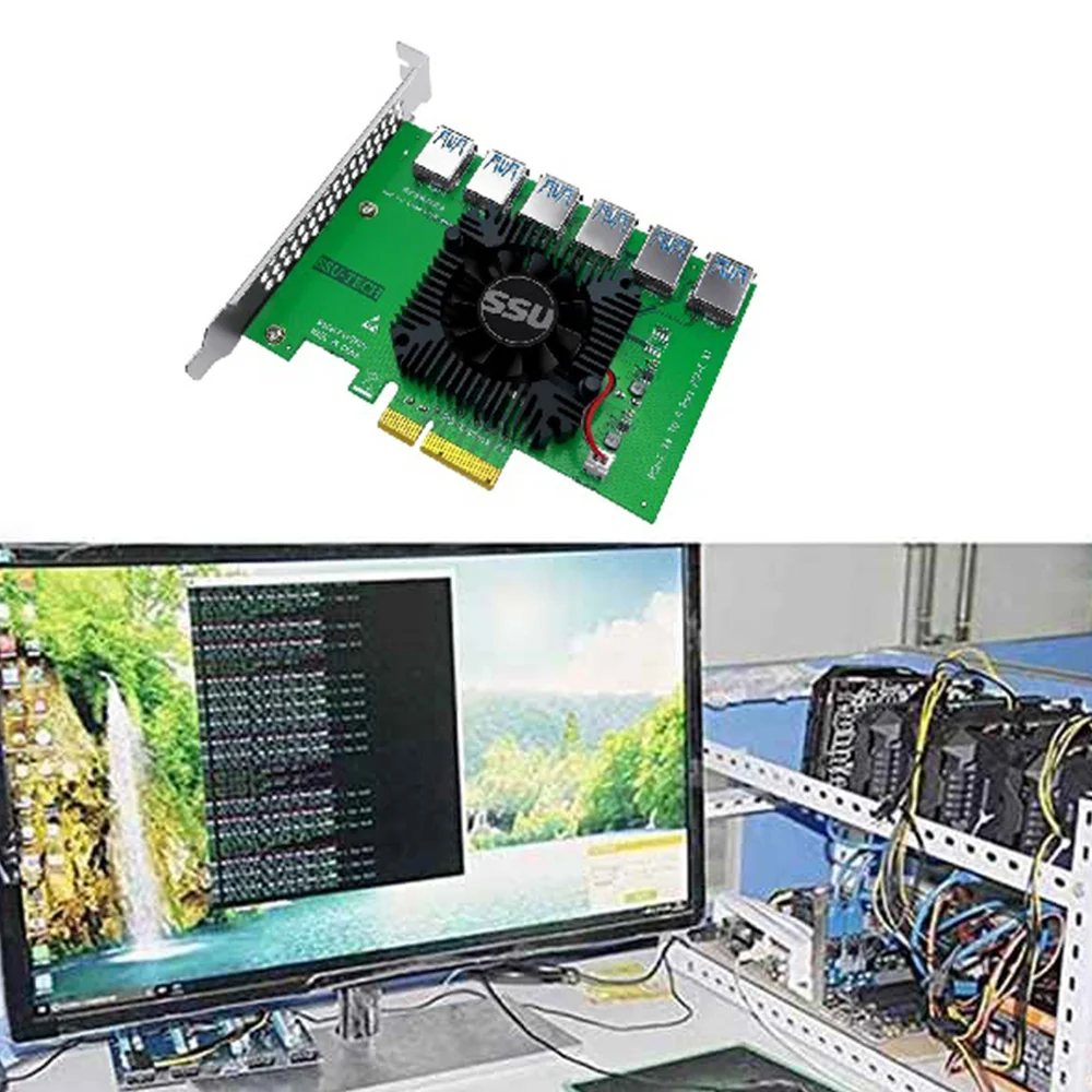 SSU PCI Express 1 to 6 Riser Card PCI-E Adapter PCIE 4X port USB 3.0 Extender for Bitcoin Miner Mining | Компьютеры и офис