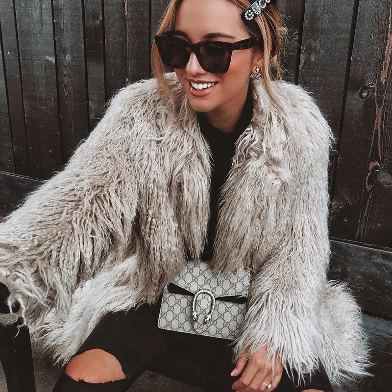 Autumn Winter 2021 Fluffy Faux Fur Coat Women Chunky Curly Fake Fur Jacket Coats Thick Warm Overcoat Outerwear Streetwear Ladies