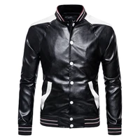new mens stand collar leather jacket youth korean fit button cardigan pu leather jacket