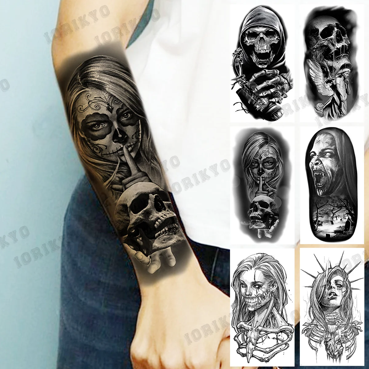 

Realistic Devil Skeleton Temporary Tattoos For Women Adult Men Skull Frame Angel Devil Fake Tattoo Body Art Washable Tatoo Paper