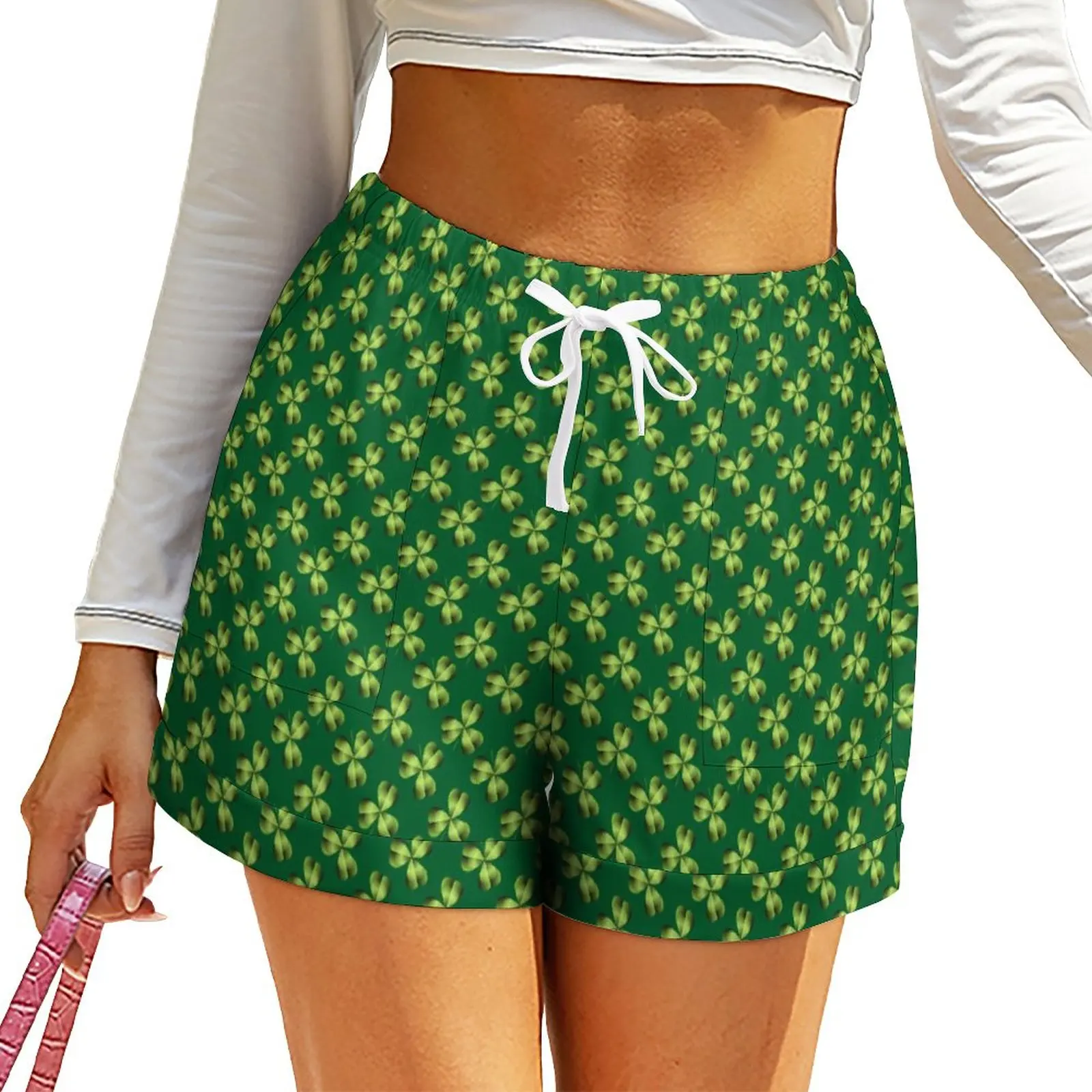 

Шорты женские с принтом «тройной лист клевера» и высокой талией
