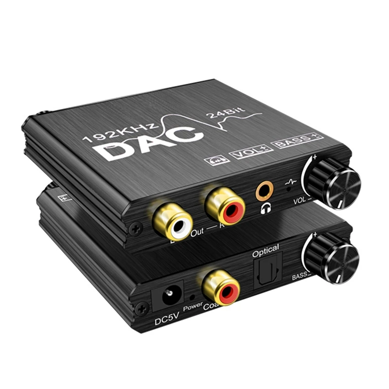 192Khz Digital To Analog Audio Converter With Bass And Volume Control SPDIF/Optical/Coaxial Stereo