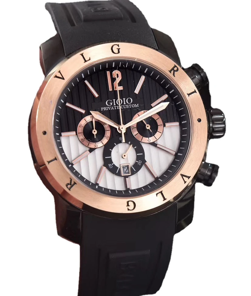 

men quartz chronograph watch rose gold black rubber
