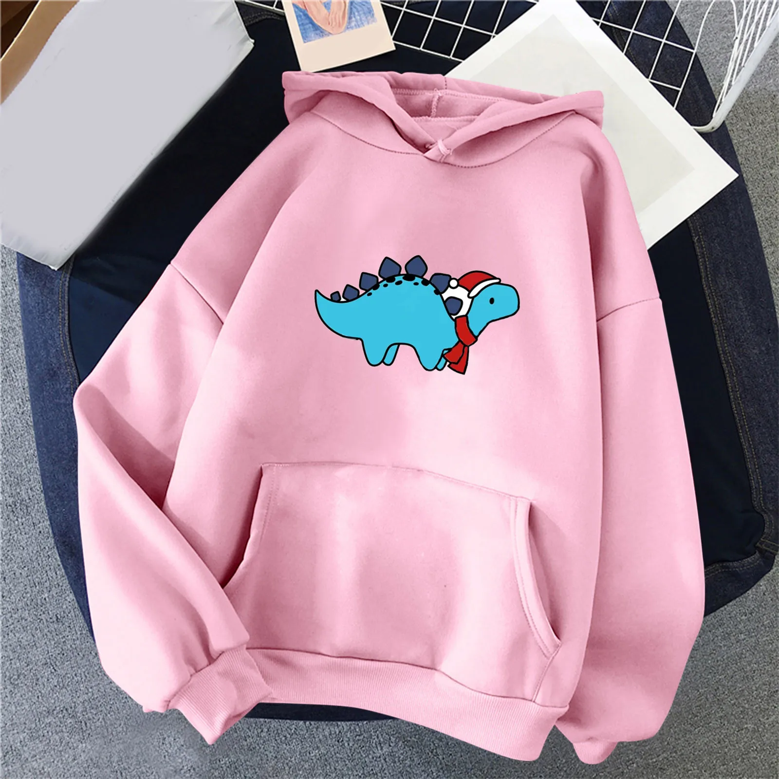 

Women's Pullover Fleece Women Casual Autumn Winter Solid Color Christmas Dinosaur Print Hoodie Sweatshirt Women Oversized Hoodie