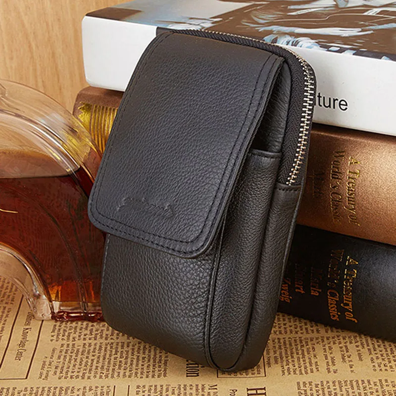 

Men Genuine Leather Waist Bag fashion famous brand Cell/Mobile Phone Cover Case Hip Belt Bum Purse Fanny Pack Bag Pouch New