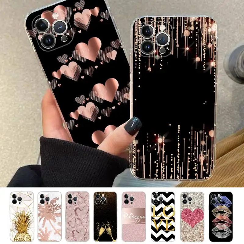 

Love Rose Gold Style Phone Case Silicone Soft for iphone 14 13 12 11 Pro Mini XS MAX 8 7 6 Plus X XS XR Cover