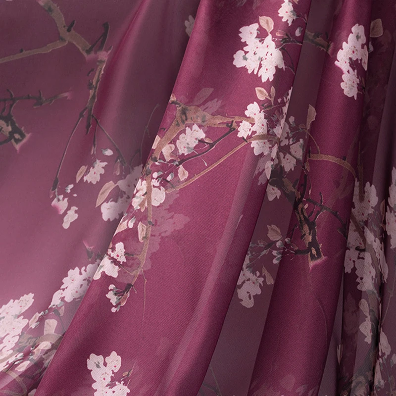 

3/5/10m Elegant Plum Floral Printed Chiffon Tulle Fabric Spring Summer Dress Sewing Fabric By the Meter