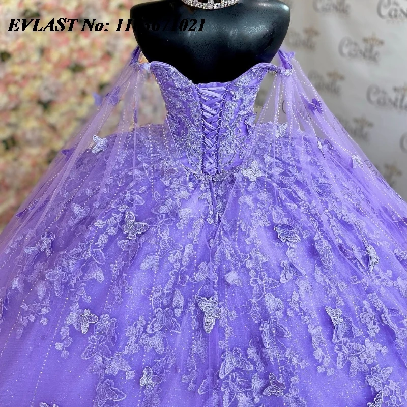 Платье-бабочка EVLAST с большим шлейфом фиолетовое бальное платье накидка
