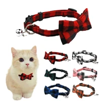 plaid cat collar pet bell collar bow patch cat buckle cat dog collar