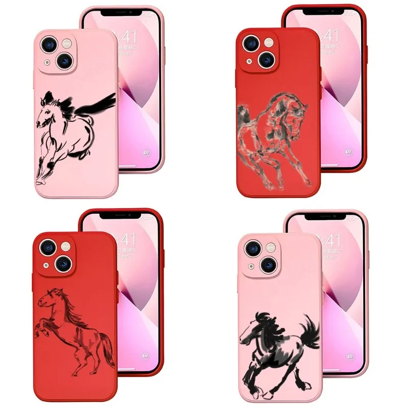 

Animals Ink Horse Phone Case Red Pink For Apple IPhone 12 Pro 13 11 Pro Max Mini Xs X Xr 7 8 6 6s Plus Se 2020 Shockproof Cover