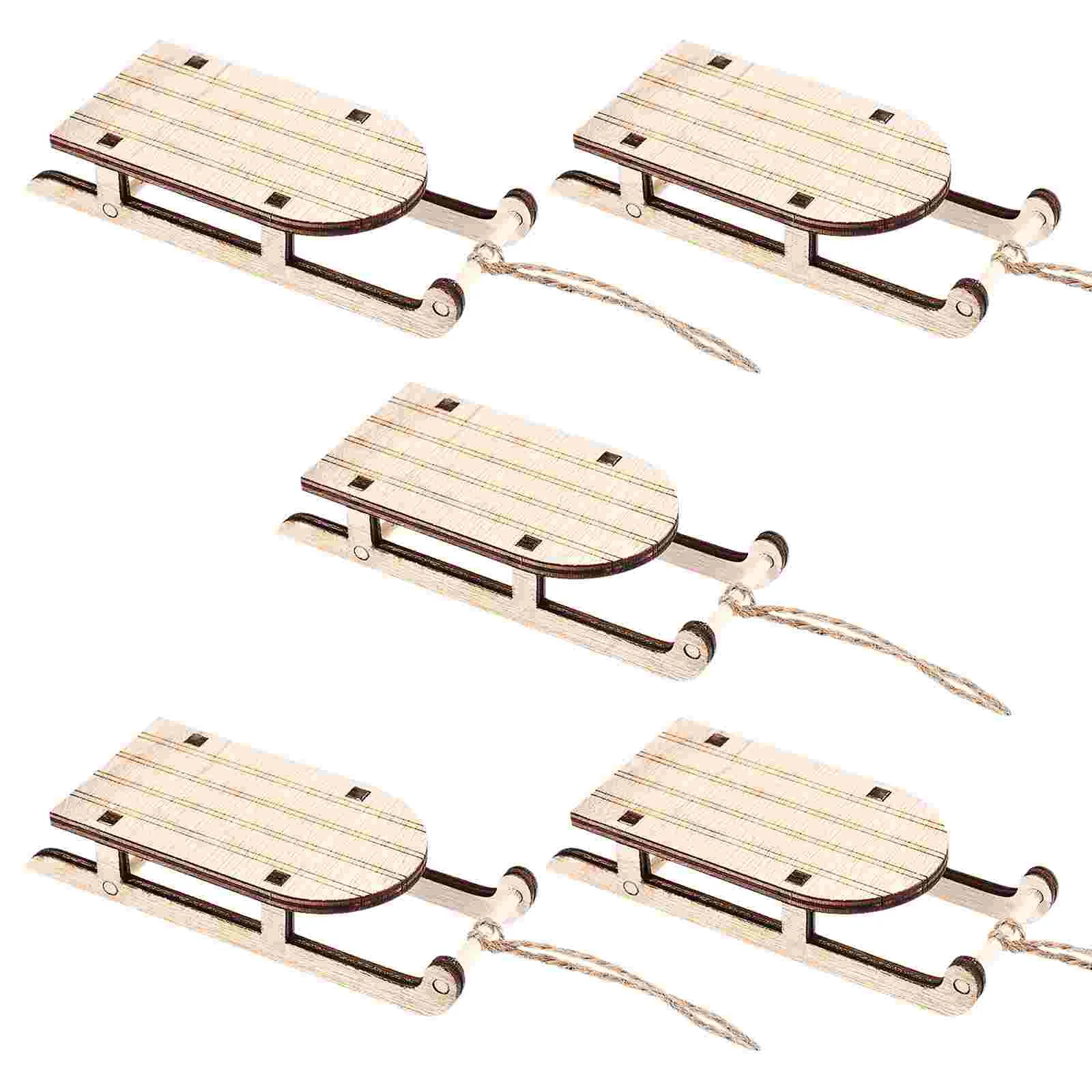 

5 Pcs Wooden Sled Sleigh Decoration Christmas Craft Hanging Ornaments Office Trim