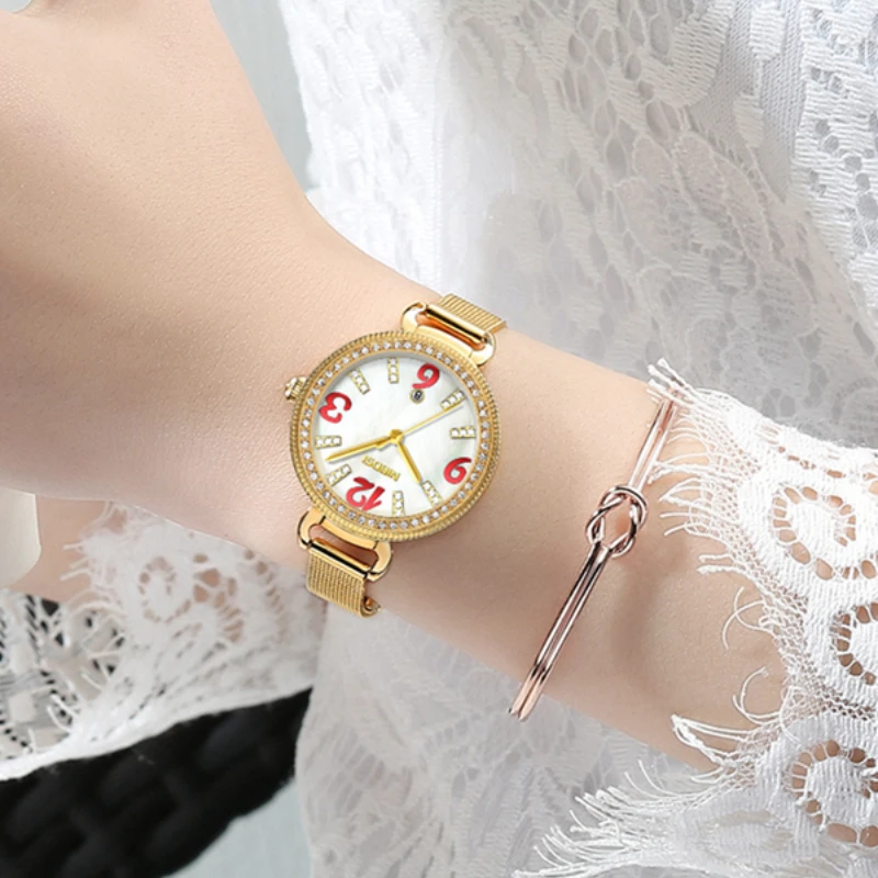 NIBOSI 2022 Fashion Diamond Ladies Wristwatches Luxury Gold Women Watches Mesh Stainless Female Quartz Watch Relogio Feminino enlarge