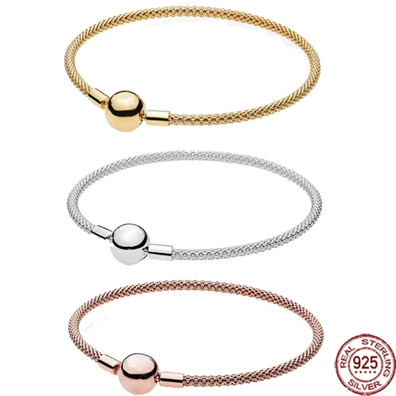 

Women's jewelry 925 sterling silver classic woven round buckle bracelet fits designing original charm beads DIY exquisite gifts