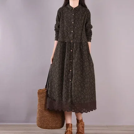 Винтажное женское платье свободного кроя больших размеров повседневное из смеси