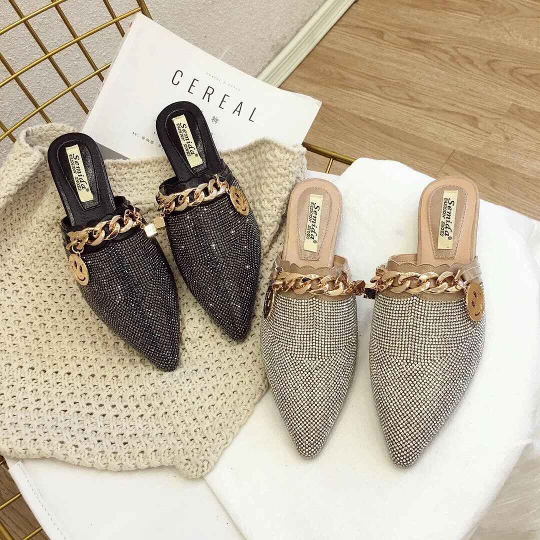 

Women Mules Luxury Flats Fashion Loafers Designer Shoes Summer Slippers Pointed Toe Slides Slip on Wedding Casual Ladies Sandals