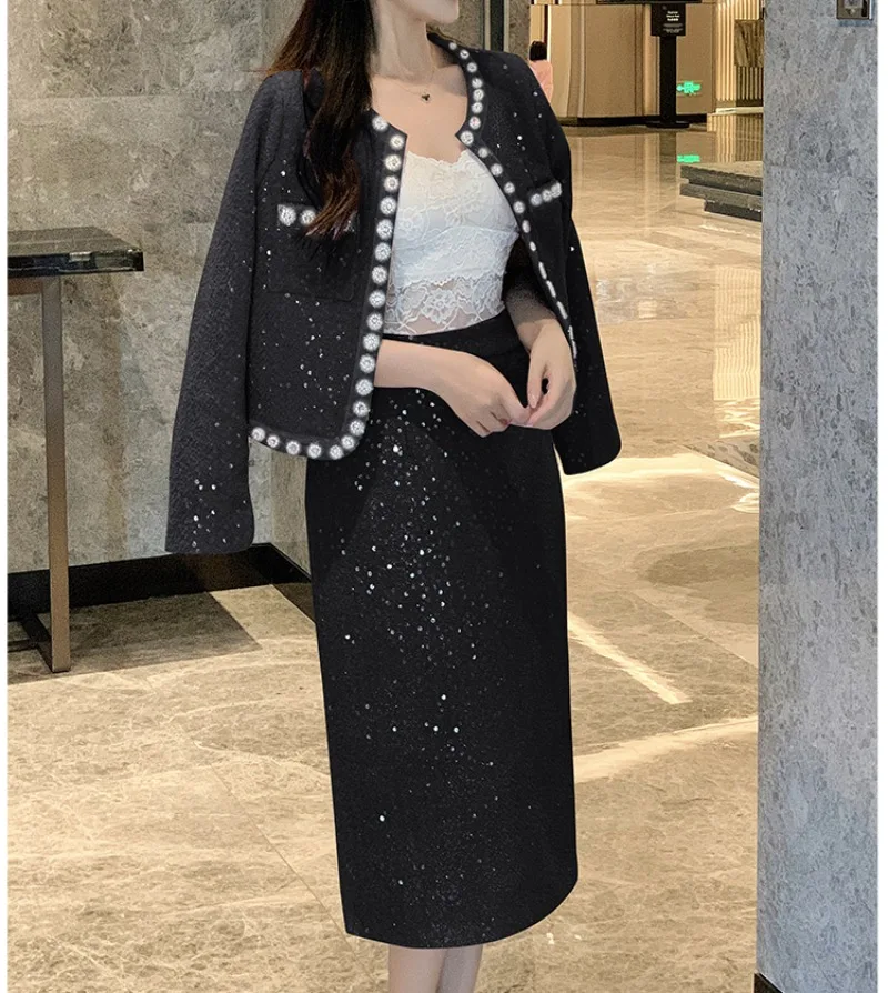 Новые элегантные твидовые комплекты из двух предметов женские фиолетовые