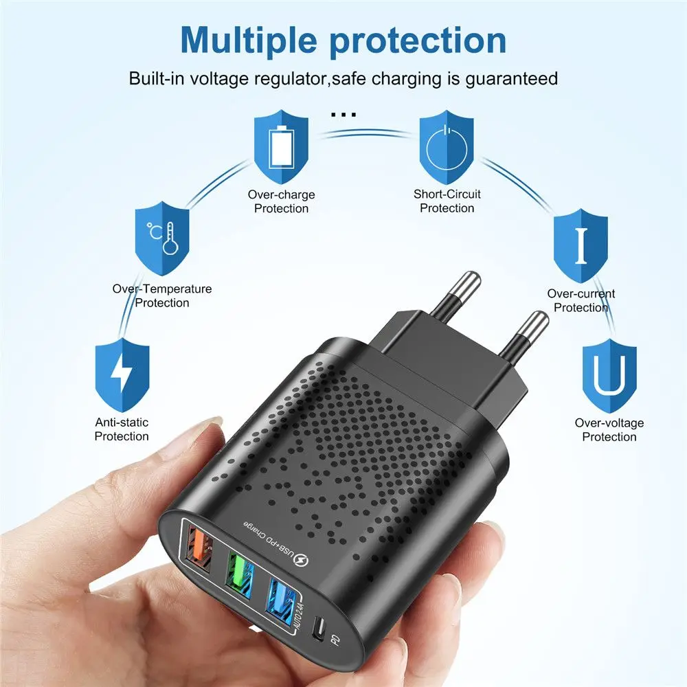 

Fast EU UK US 48W QC3.0 Charger Adapter Quick Charger PD 3 USB Charger For Xiaomi Samsung Huawei