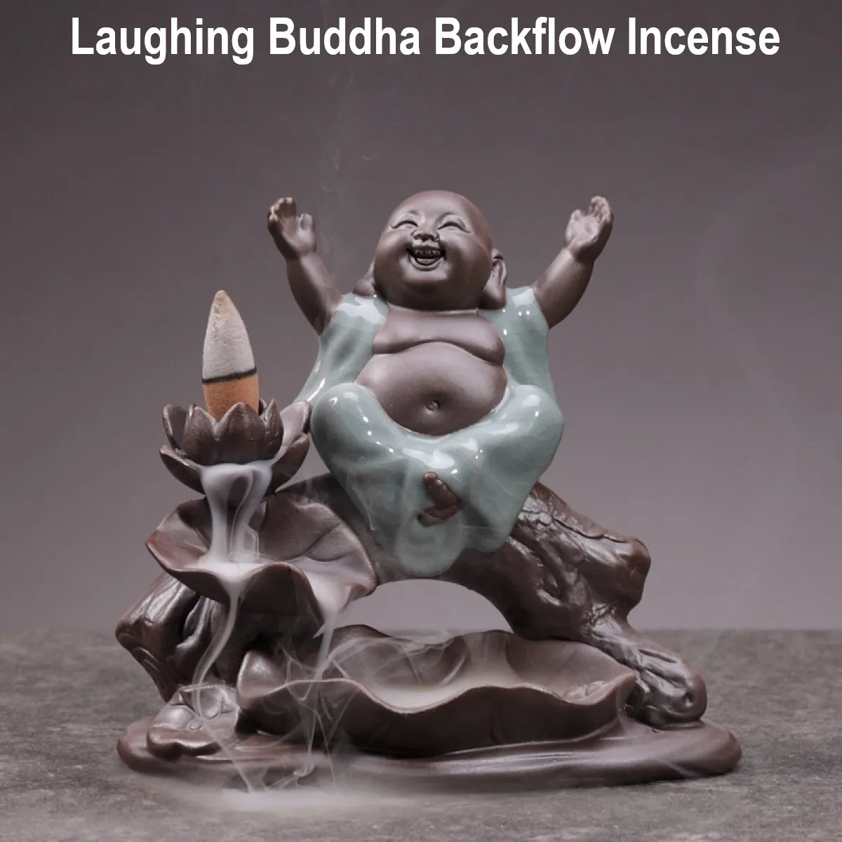

Laughing Buddha Backflow Incense Waterfall Incense Burner for Gift Home and Office