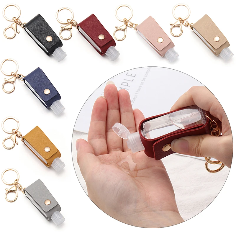 

1PCS 30ml PU Leather Case Keychain Portable Handed Sanitizer Holder Hook Keychain Bottle Mini Soap Dispenser Outdoor