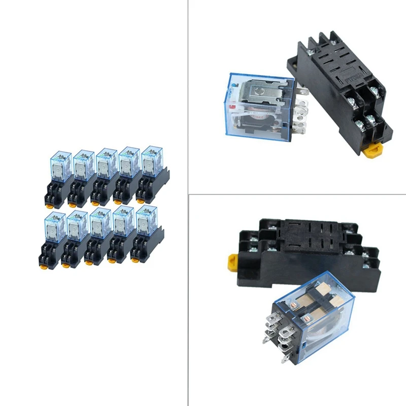 

BMDT-10Pc MY4NJ 14PIN 4DPDT Electronic Mini Electromagnetic Relay 5A Coil With PYF14A Socket Base