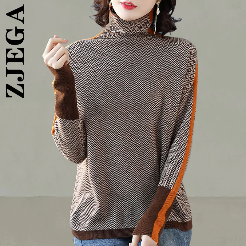 

Женский свитер Zjega с высоким воротником, вязаные новые сексуальные пуловеры, вязаный свитер, милый пуловер, свитера, женский тонкий мягкий ж...