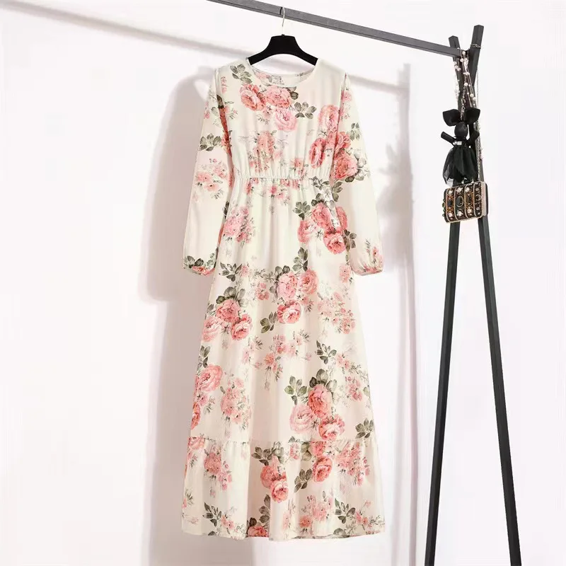 Spring Summer Female Solid Full Sleeve O-neck Casual Dress Women Bohe Party Long Dress Women Muslim Maxi Dresses Dropshipping
