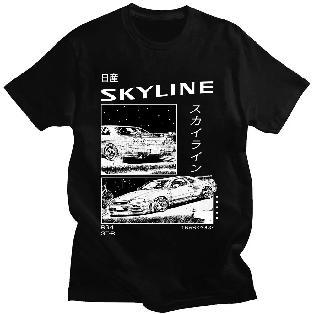 

Двусторонняя Футболка Drift с японским аниме AE86 Initial D, летняя повседневная футболка унисекс с круглым вырезом и короткими рукавами, R34 Skyline GTR JDM