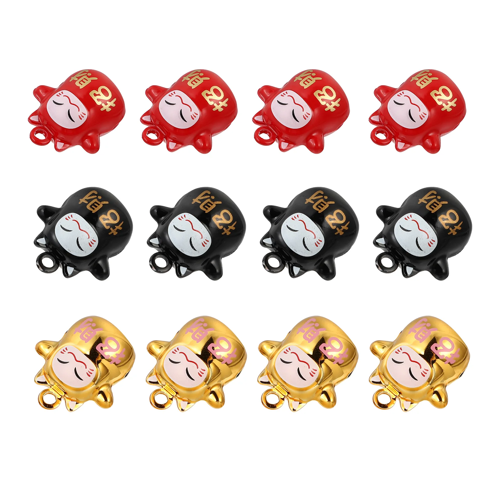 

1 Set 12Pcs Fortune Cat Shape Bells Pet Bells DIY Supplies (Red Black Golden)