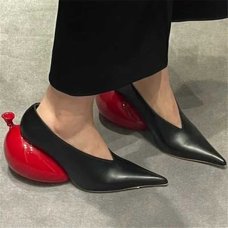 

Red Balloon Heel Women Pumps Sexy Pointed To Strange High Heels Black Prom Dress Wedge Shoes 2023 New Designer Valentine Shoes