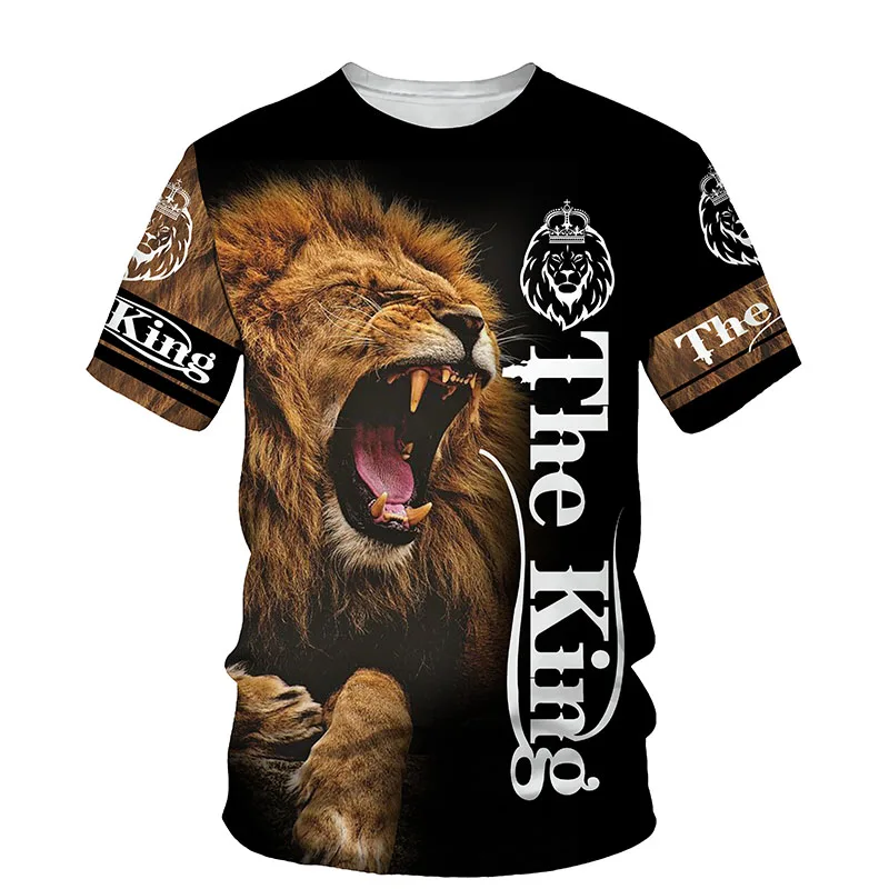 

Летняя новая модная футболка мужская рубашка с 3D принтом ровающего льва короля с круглым вырезом и короткими рукавами уличный стиль хип-хоп...