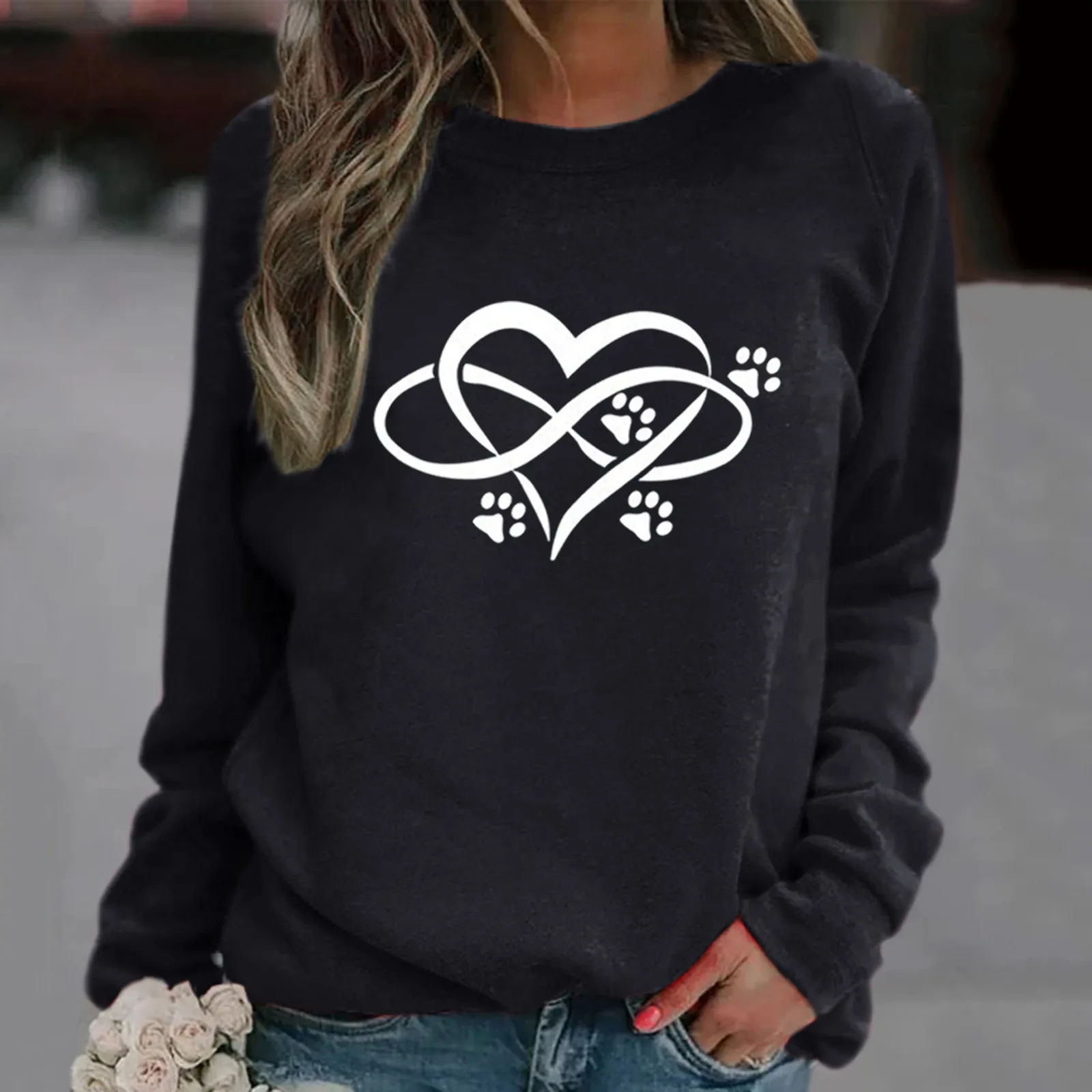 

Blouse Sleeve Raglan Casual Shirts Women's Footprints Long Printing Tops Women's Blouse Plain V Neck T Shirts Women