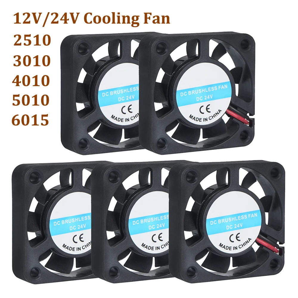 

2pcs DC 12V 24V Cooling Fan 2510 3010 4010 5010 6015 Cooler Fan 3D Printer Parts Radiator Extruder Fan Computer CPU Cooling Fan