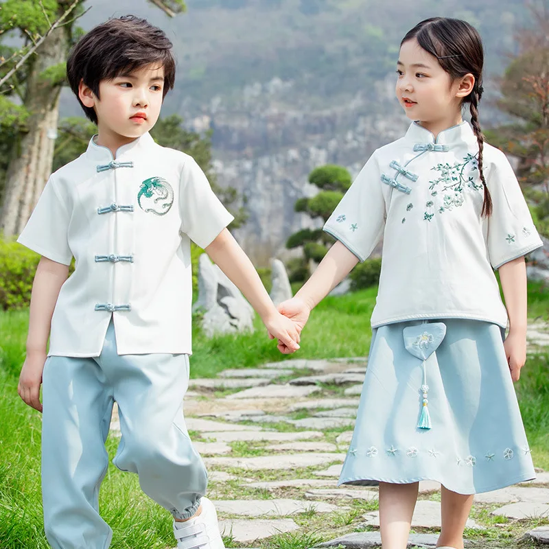 

2022 Children Boy Girl Chinese Style Clothes Traditional Performance Costume Tang Suit Kids Stage Party Festival Oriental Hanfu