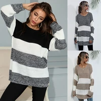 womens mid length autumn striped colorblock knitted sweater
