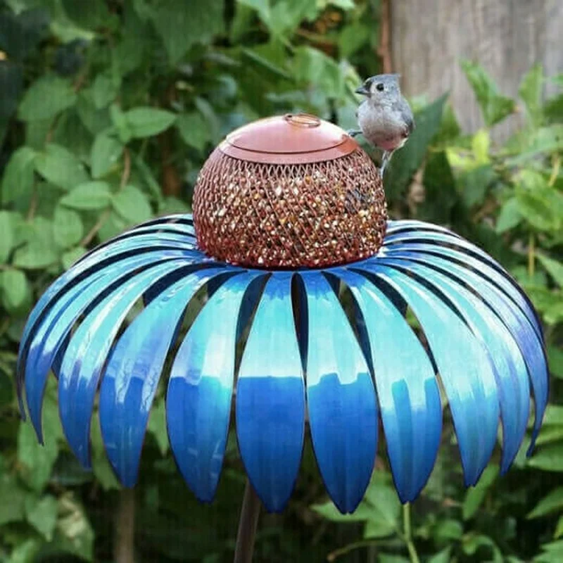 Coneflower Bird Feeder Outside Garden Art Metal Birdfeeder w