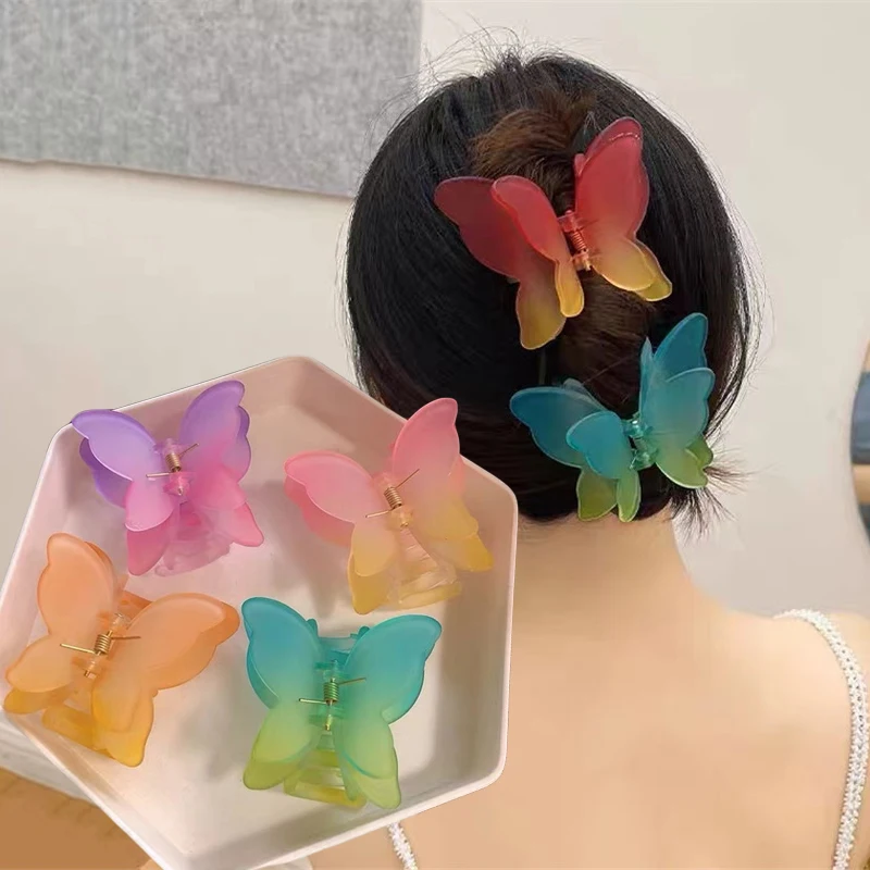 

Korea Acrylic Hair Claw Butterfly Hairpin Clip Women Girl Gradient Tie-Dye Colored Hair Styling Tools Barrettes Hair Accessories