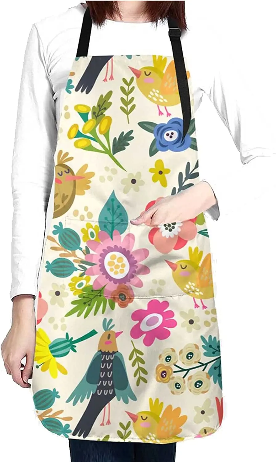

Красивые Искусственные Птицы и цветы для мужчин и женщин с 2 карманами для готовки, барбекю, садоводства, шеф-повара, кухни, милые фартуки
