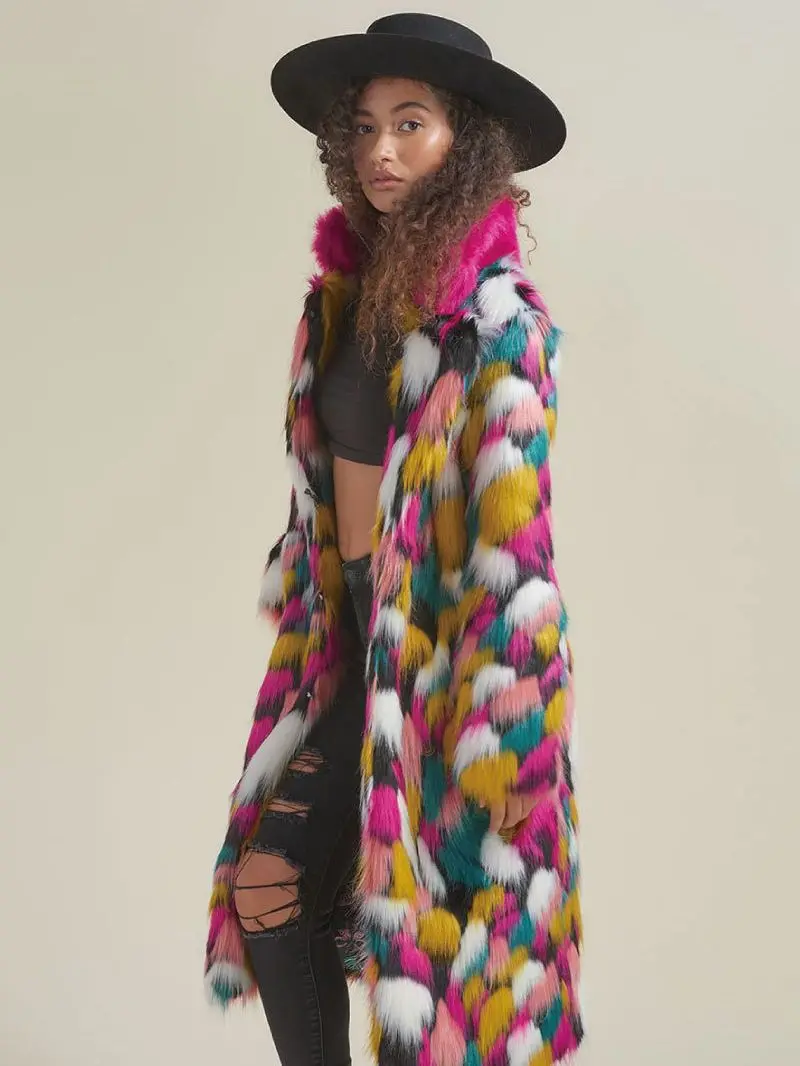 Faux Fur Women's Coat Long Trend Korean Version 2022 New Rainbow Fur Collar