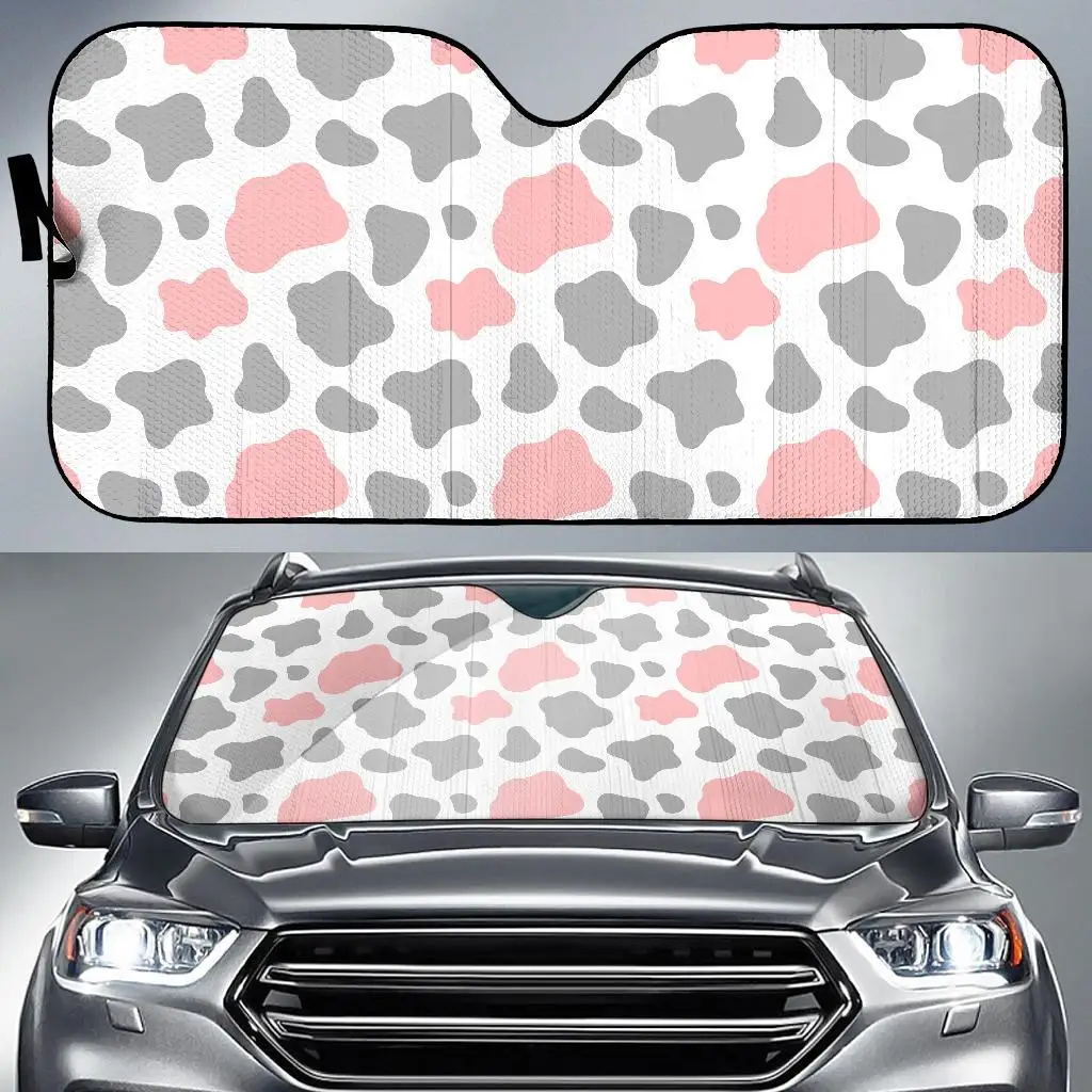 

Pink Grey And White Cow Print Car Sun Shade