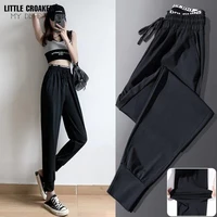 woman wide leg pants casual summer loose button female ice silk floor length office ladies suits pants ladies long trousers