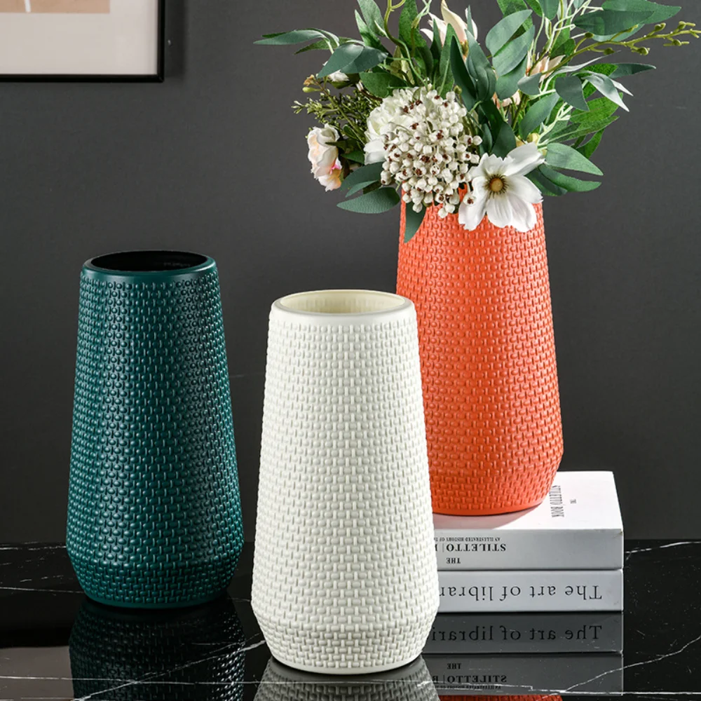 

White Pink Plastic Vase Drop-proof Wet and Dry Flowers Pot Fashion Simple Imitation Porcelain Home Decor Ornaments Arrangement