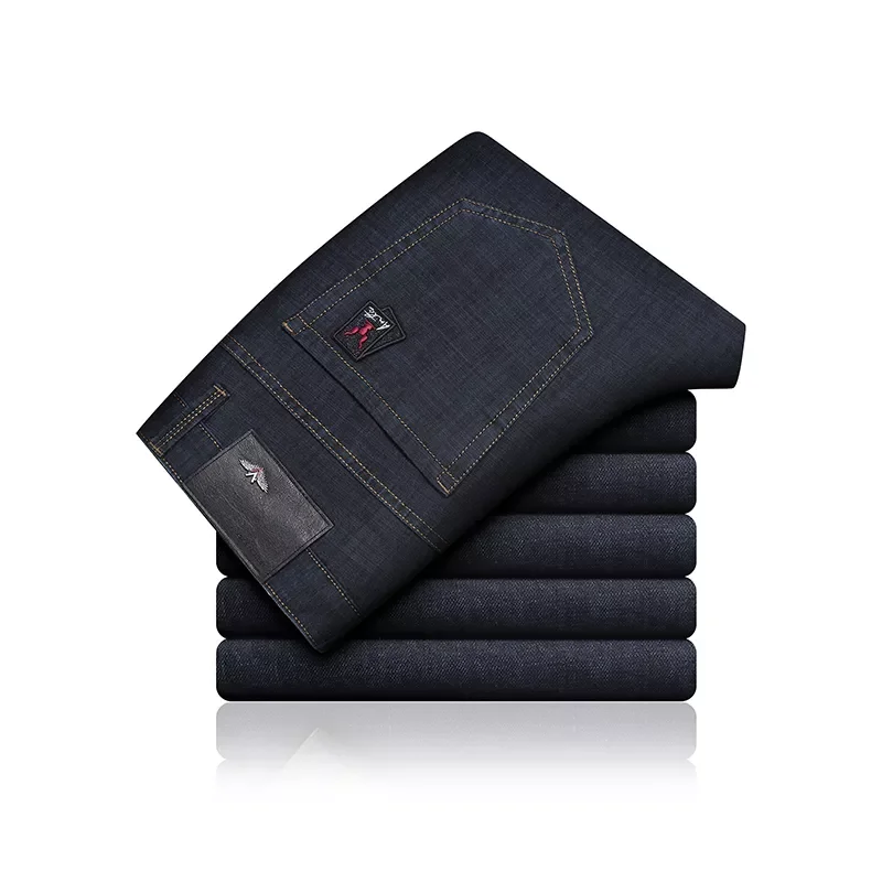 2022New Thin Men's Regular Fit Jeans 2021 New Plus Size Straight Stretch Men Business Casual Classic Black Blue Denim Trouse