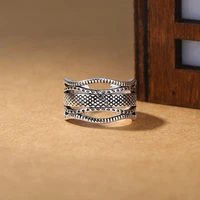 tulx silver color vintage layered open rings adjustable irregular wave finger rings for women men party jewelry